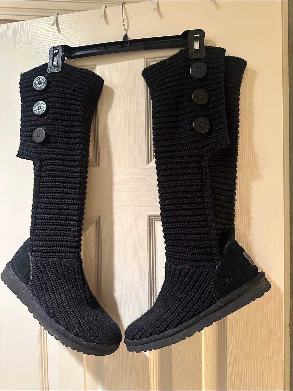 UGG Black Knit Over-the-Knee Button Boots